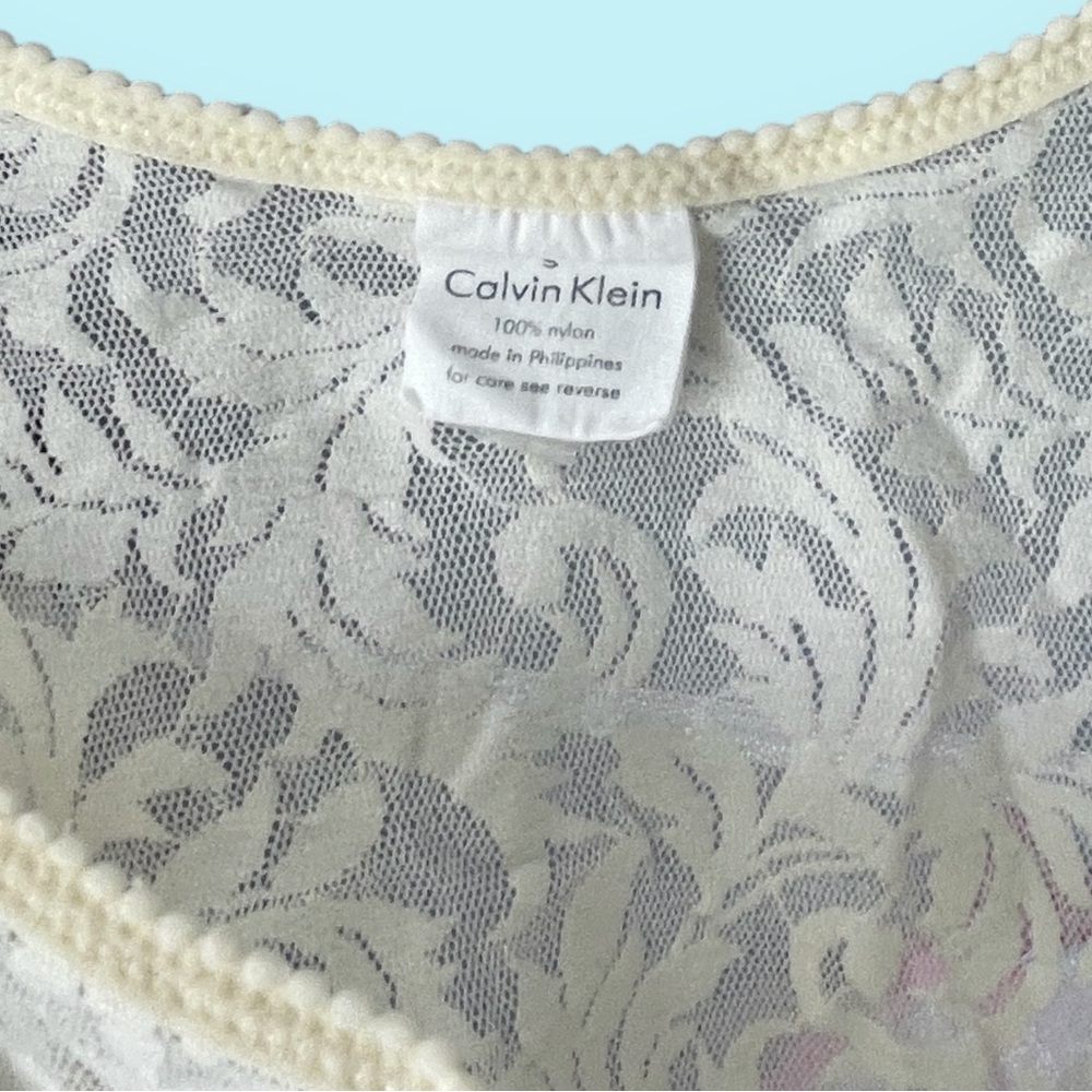 Calvin Klein dainty sheer white/cream vintage lace shirt & detailing